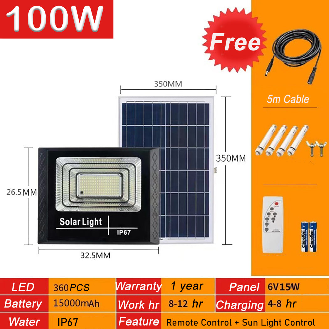 100W Colour Solar-Powered Flood Light – 7 Single Colours, Dusk-to-Dawn, IP66 Waterproof with Remote Control